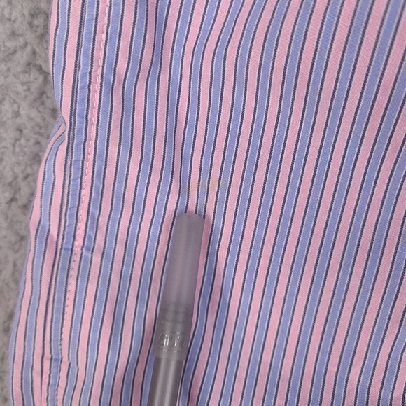 Tommy Hilfiger‎ Shirt Men's XL Pink Blue Short Sleeve Button Up Striped Trim Fit - Picture 10 of 14